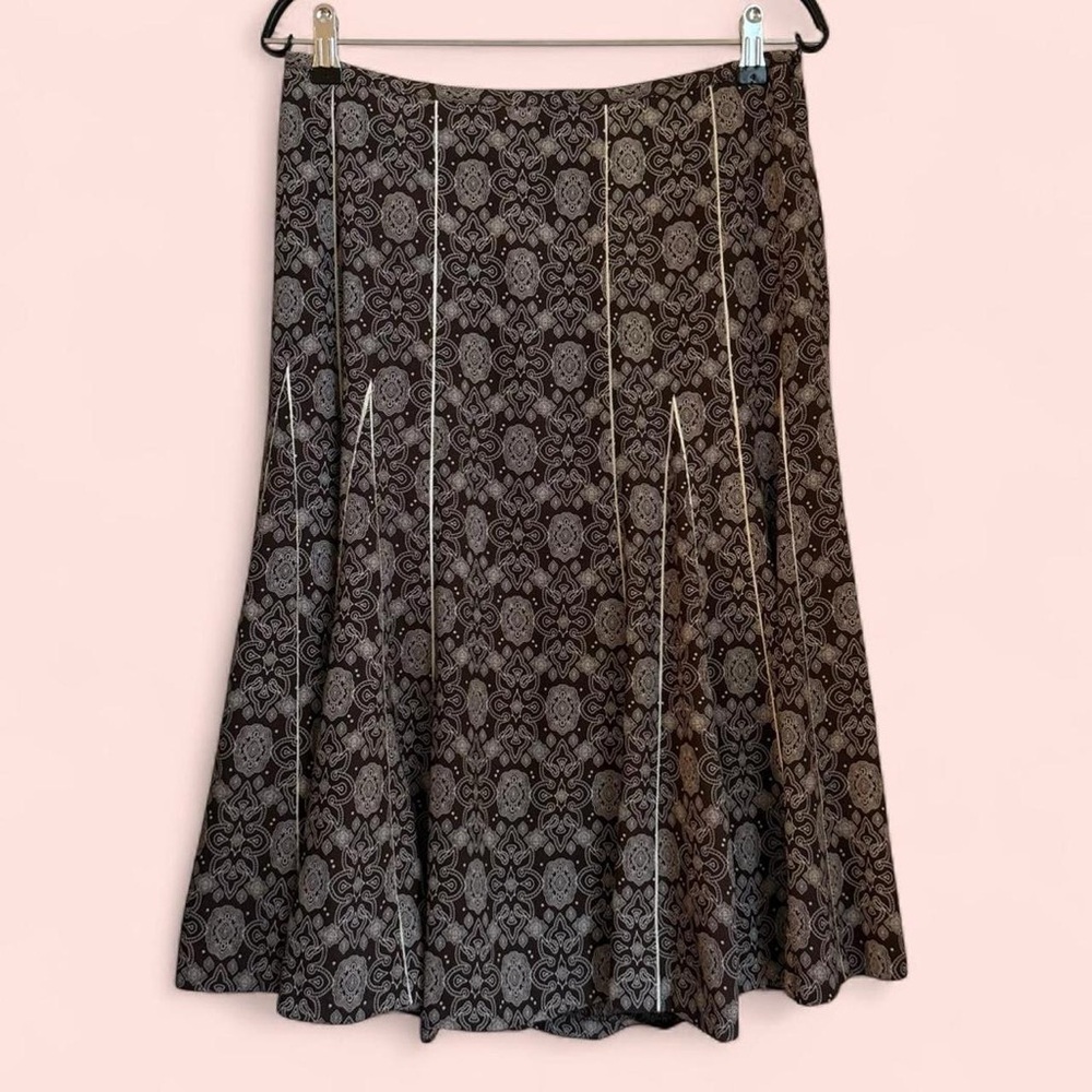 Loft Brown Patterned Midi Skirt